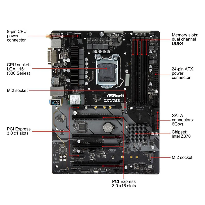 Usato ASRock Z370/OEM iBuyPower Z370 IB-R LGA1151 rev.2 Intel Z370 DDR4 USB3.1 SATA3 ATX WiFi + BT scheda madre