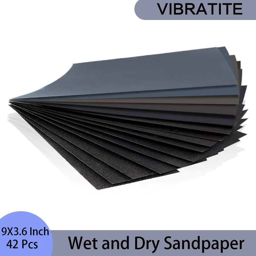 

9X3.6 Inch Wet Dry Sandpaper 42 Pcs Assorted 120 to 3000 Grit Abrasive Paper Sheets for Automotive Wood Furniture Finishing