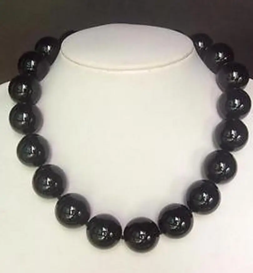 

Hot sale Black jade Onyx Huge 18mm Round Beads Necklace