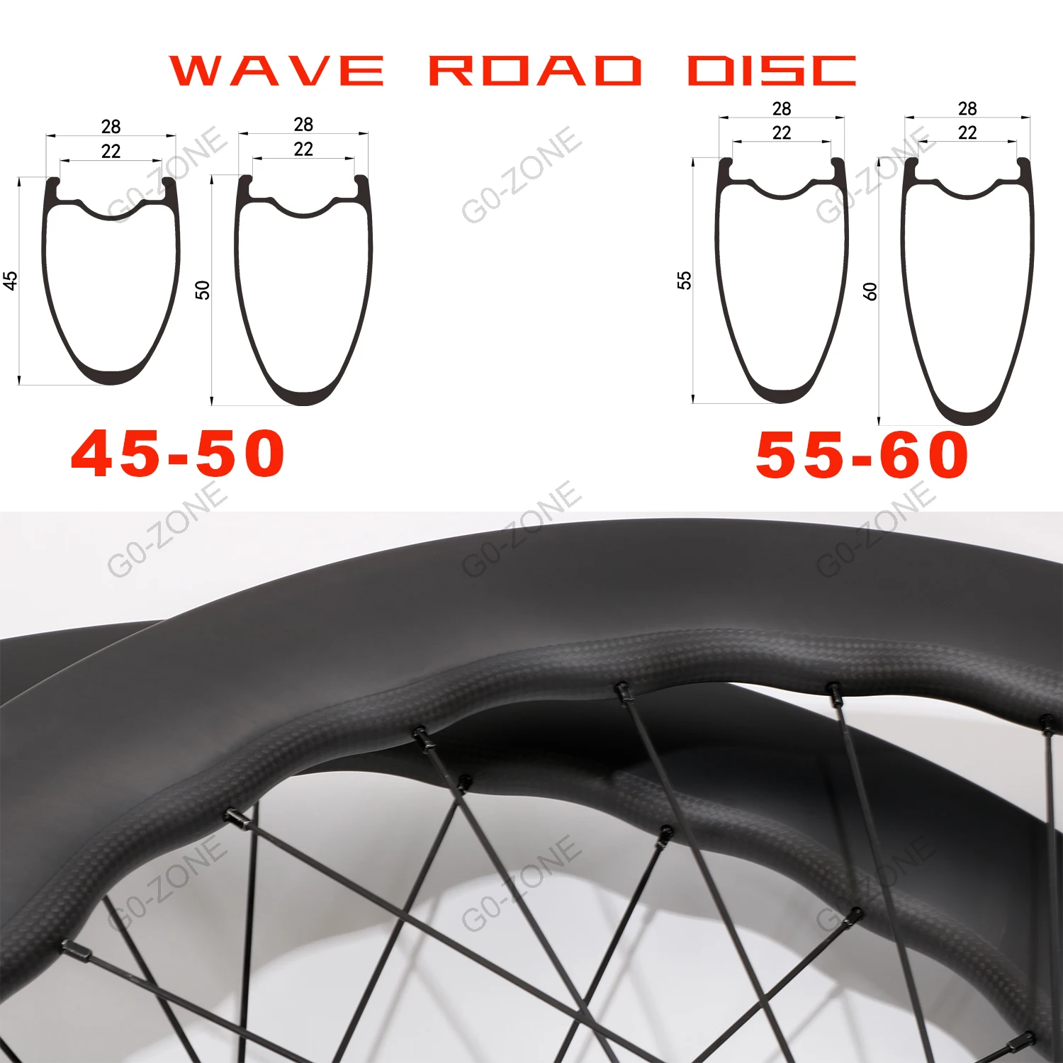 Ultralight 28mm 700c Road Wave Carbon Wheel Disc Clincher Tubeless Sapim Or Pillar 1420 DT / Novatec /Gozone Centerlock Wheelset