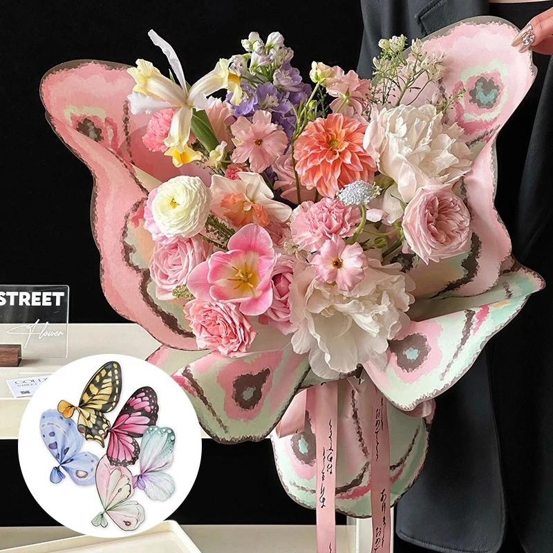 10 Pcs Butterfly-Shaped Bouquet Wrapping Paper Creative Flower Packing Paper DIY Wedding Birthday Gift Wrapping Material