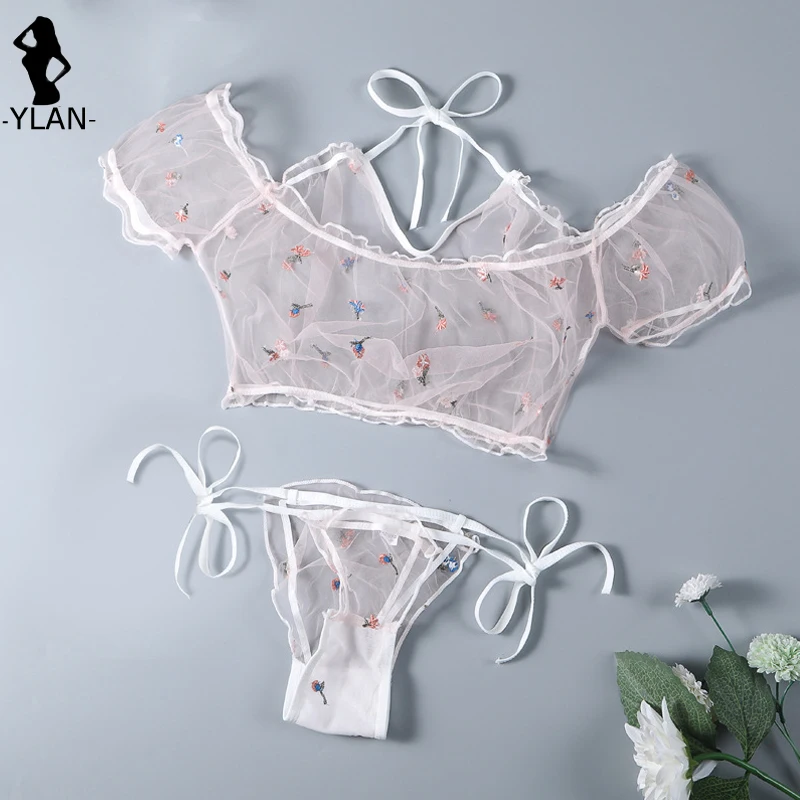 Sensual Lingerie For Women Transparent Sexy Bra And Panty Set Floral Embroidery Strapless Lingerie Set Lace Underwear Exotic Set