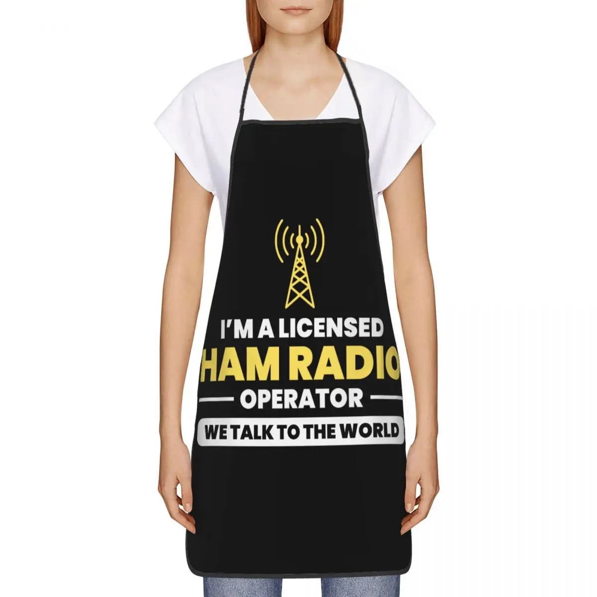 Licensed Ham Retro Radio Operator Apron Women Men Unisex Bib Kitchen Cooking Tablier Cuisine Chef Gardening