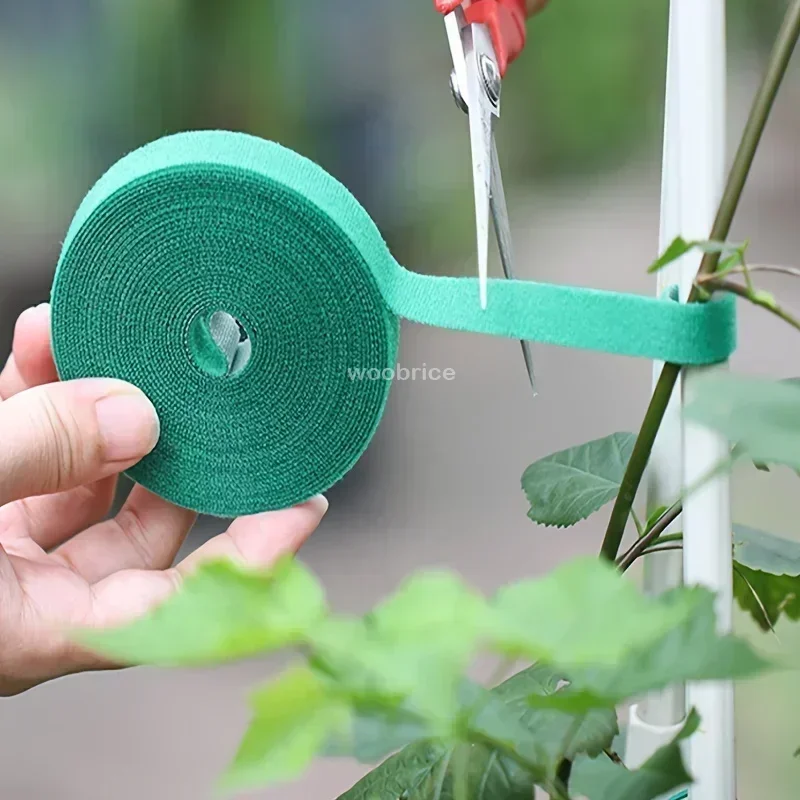Green Self-Adhesive Nylon Cable Tie Adjustable Plant Support Loop Hook Garden Twine Bandage Reusable Fastener Tape Strips
