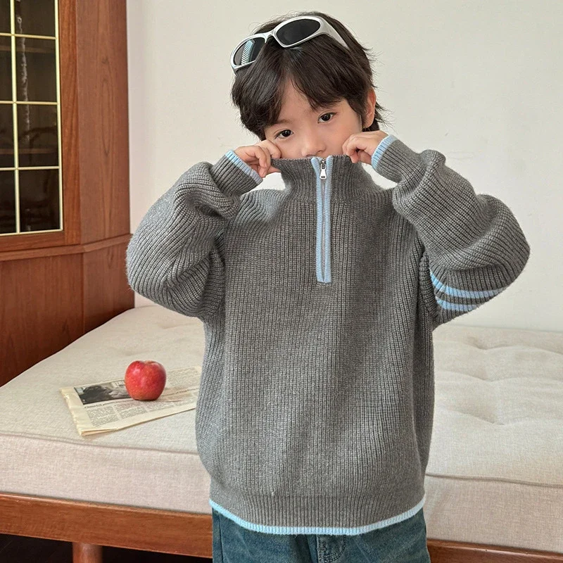 

Children's Striped Sweater Spring and Autumn Casual Knitted Sweater New Children's Clothing Winter Boy Top