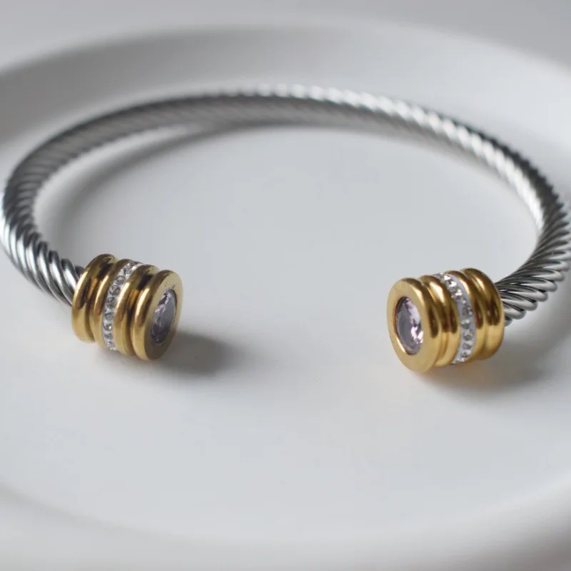 new Crystal Link Stainless Steel High Quality Gold Plated Waterproof Fashion Jewelry Bracelets & Bangles