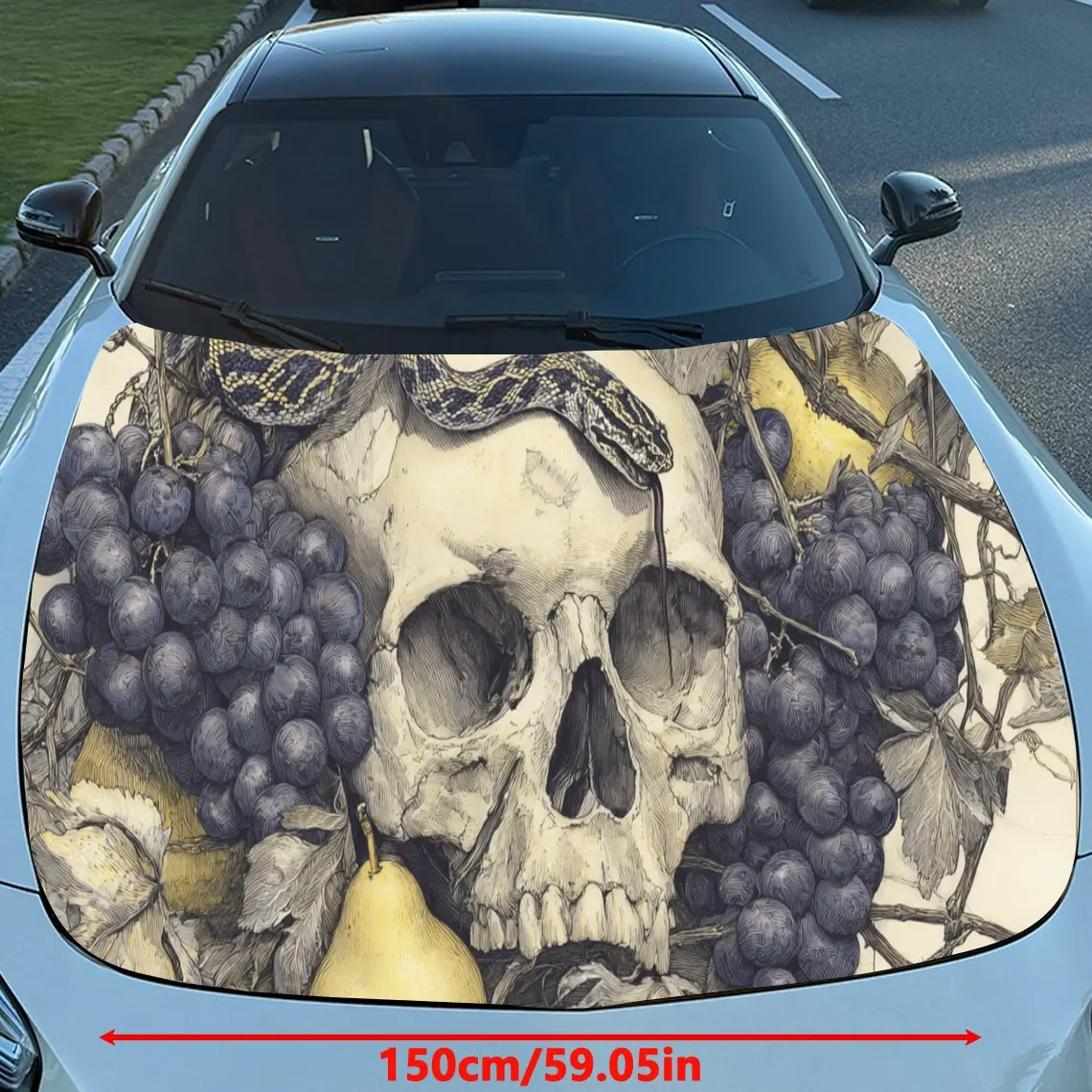 Vintage Skull & Fruits Car Hood Stickers - Self-Adhesive, Waterproof and Durable Vinyl Wrap, Decorate And Protect Your Car, Fit