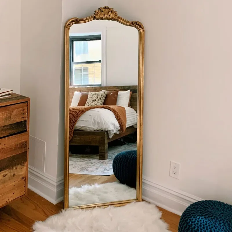 For Home Bedroom Dressing Room Full Length Floor Mirror Carved Retro Style Standing Mirror for Clothing Store Club Porch