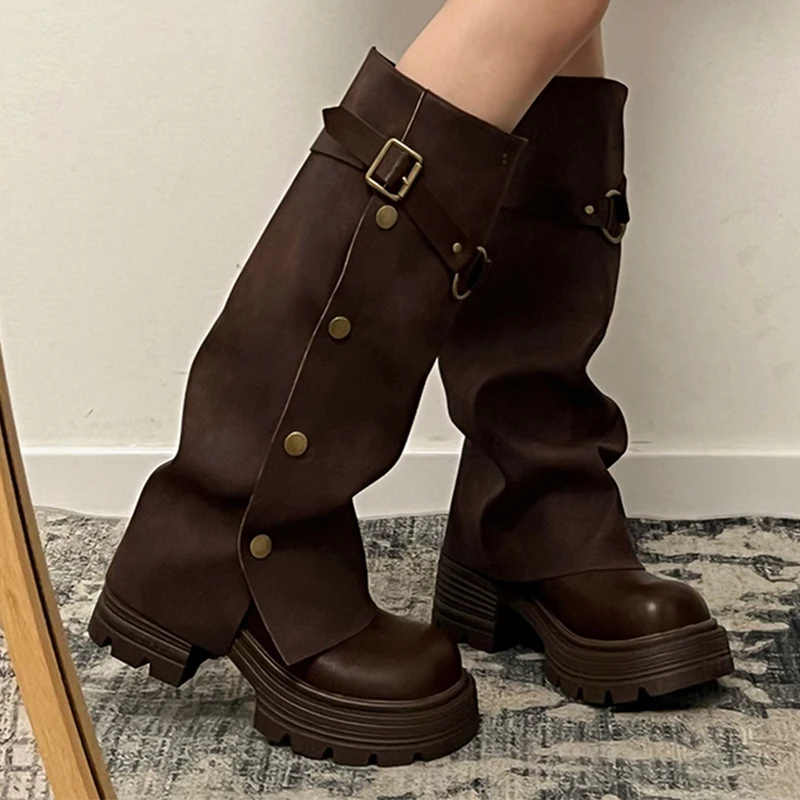 

High High Women Knee High Boots Fashion Dress Chunky Shoes Designer Woman Chelsea Botas 2025 Winter Goth Mujer Motorcycle Boots