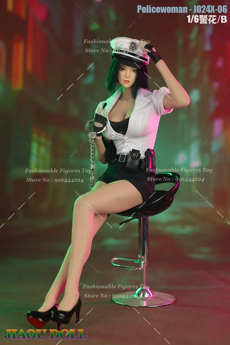 JO24X-06 1/6 Female Soldier Policewoman Uniform With Cap Handcuffs Cop Cosplay Costumes Clothes Set Fit 12'' Action Figure Body
