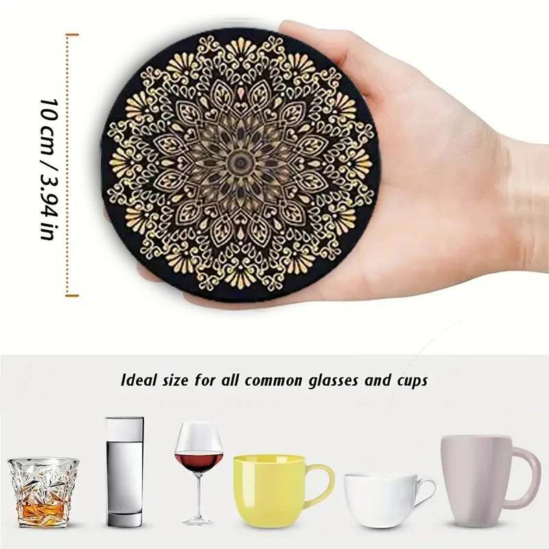This 8-Piece Set of Specially Designed Wooden Coasters with Mandala Patterns Is Suitable for Home and Family Gatherings