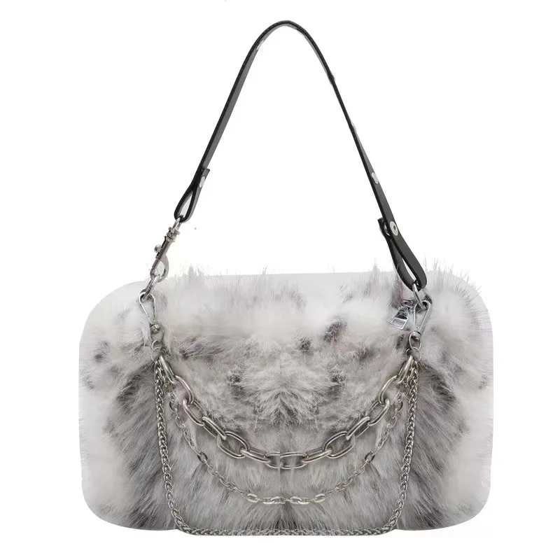 New Gradient Chain Plush Backpack Punk Cute Exquisite Autumn And Winter Shoulder Bag Fashion Casual Fluffy Luxury Female Handbag