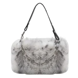 New Gradient Chain Plush Backpack Punk Cute Exquisite Autumn And Winter Shoulder Bag Fashion Casual Fluffy Luxury Female Handbag