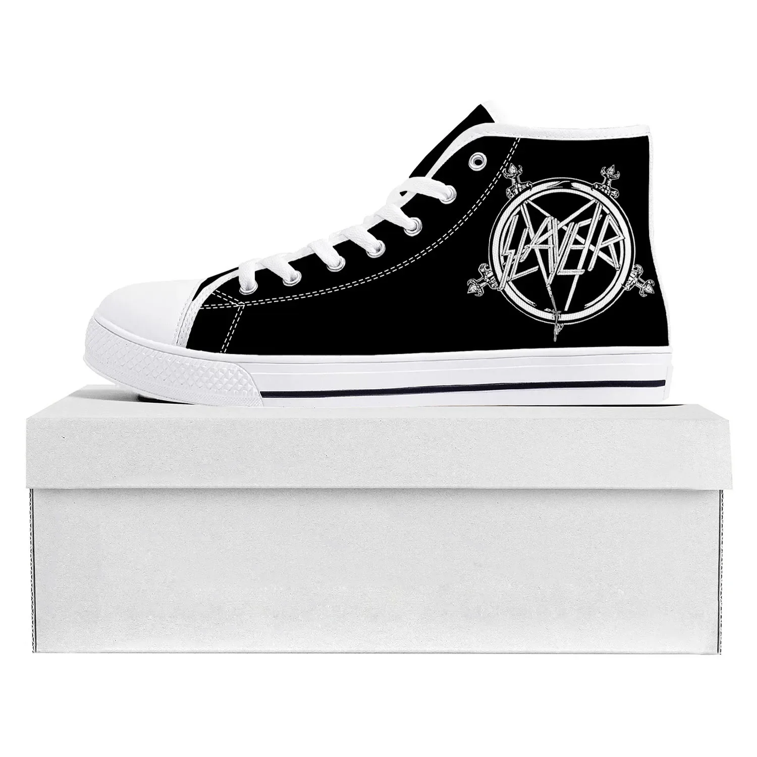 Slayer Heavy Metal Rock Band High Top High Quality Sneakers Mens Womens Teenager Canvas Sneaker Casual Couple Shoes Custom Shoe