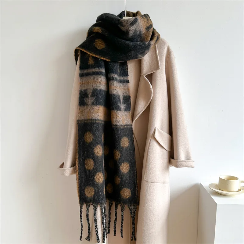 Women Scarf Imitation Cashmere Autumn Winter Dot Warm Shawl Thickening Tassel Neckerchief Female Soft Fashion Elegance Scarves