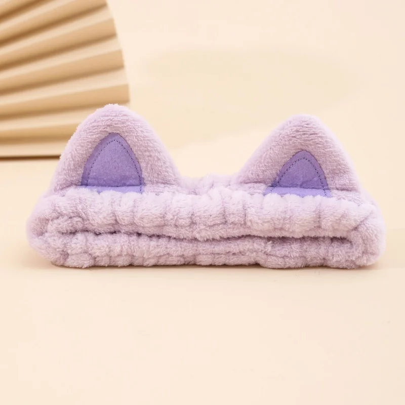 

Face Wash Headband Hairband With Cat Ears Coral Fleece Cartoon Cute Creative Hair Accessories Woman 1PCS