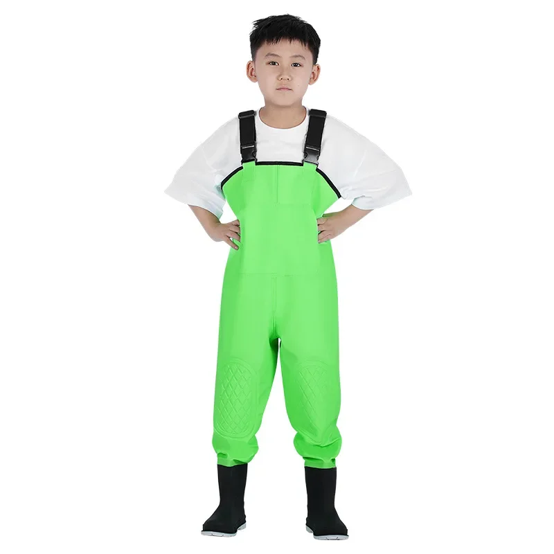 One-piece waterproof pants wading clothes rain pants rain boots integrated children's kindergarten playing water beach catc