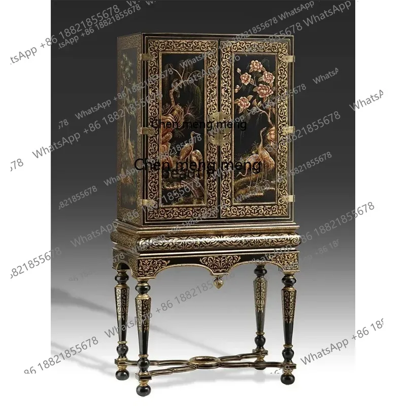 

cn8617 LHY European-Style Luxury Decorative Locker Curio Cabinet Carved Wine Cabinet American Retro Painted Bookcase