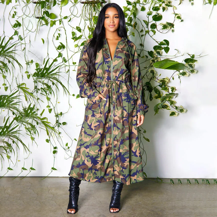 

M324 Faionable Camouflage Windbreaker Coat for Women Autumn Winter New Arrival Regular Thin Polyester Fabric