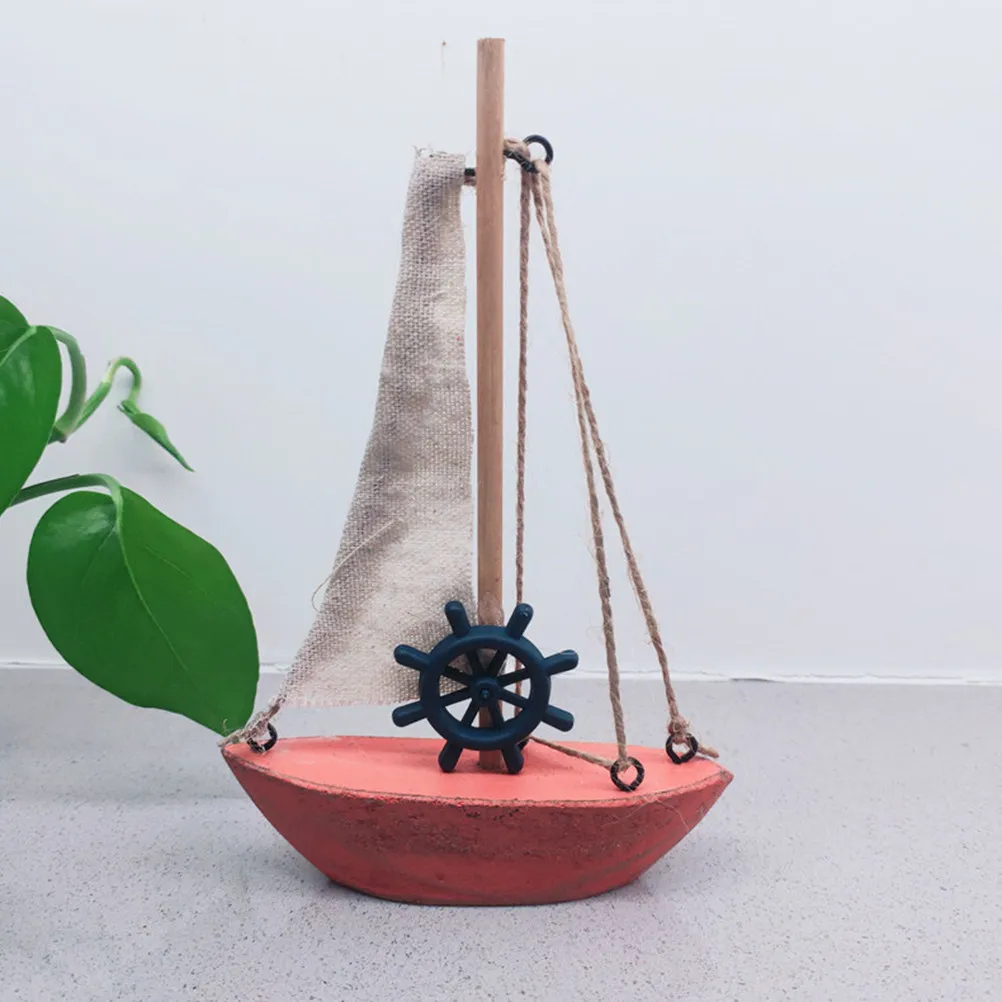

2Pcs Wooden Sailboat Decoration Mediterranean Sailing Boat Ornament Nautical Home Office Desktop Coastal Theme Decor