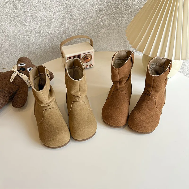 

Children Casual Leather Boots for Girls 2025 Autumn Winter New Fashion Korean Style Soft Sole Anti-slippery Versatile Short Boot