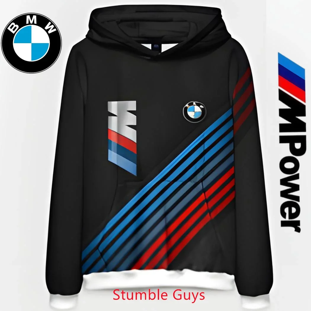 سويت شيرت بقلنسوة لربيع الخريف للرجال من BMW مطبوع عليه سباق الدراجات النارية، أزياء فاخرة للأطفال في الهواء الطلق ​