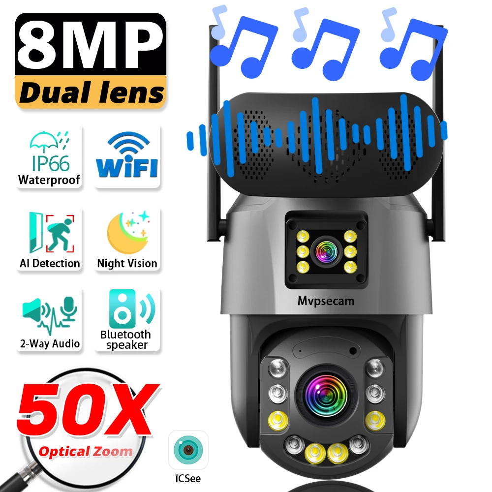 

50X 30-кратный зум 4K двойной объектив Wi-Fi PTZ IP-камера безопасности наружная цветная камера ночного видения CCTV с динамиком Bluetooth