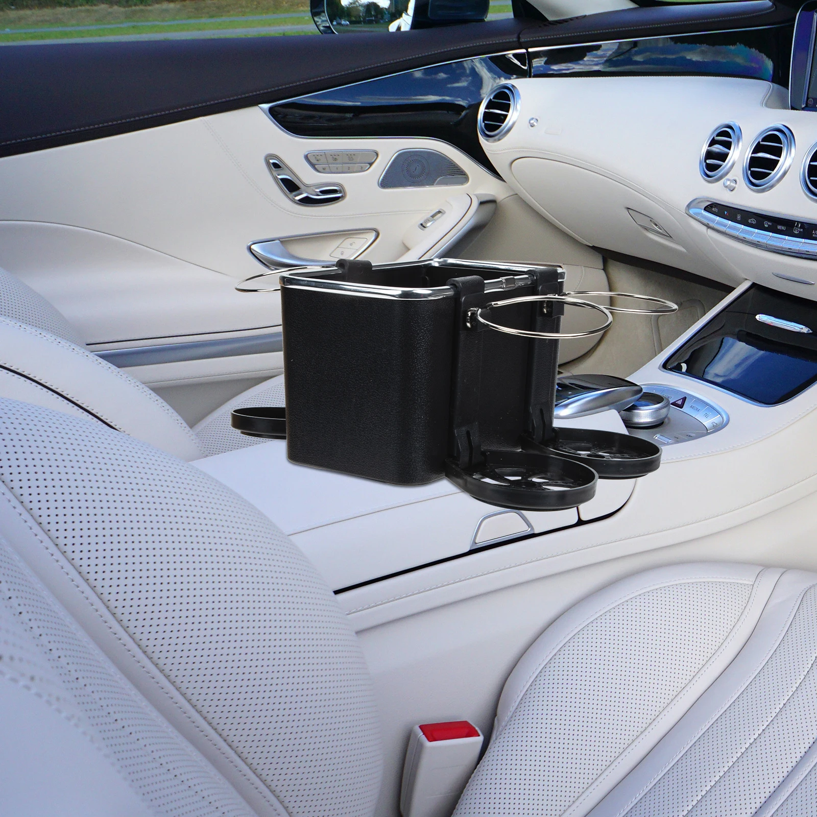 صندوق تخزين مسند ذراع السيارة قابل للتعديل 180 درجة حامل الكأس التقليب سعة كبيرة تصميم بسيط ABS الفولاذ المقاوم للصدأ الأوسط #1