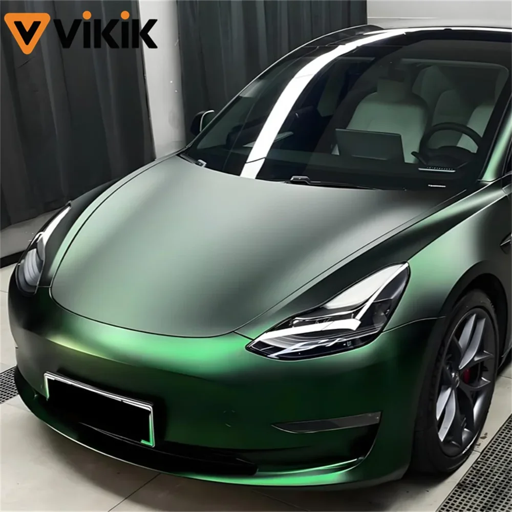 PET Matte Metallic Phantom Green Satin Chrome Vinyl Wrap Self Adhesive Decal Sticker Car Wrapping Roll
