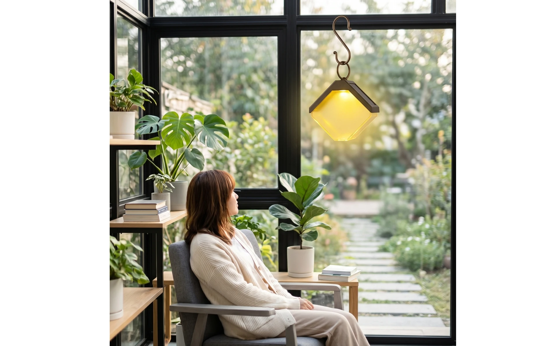 Ice Brick Solar Light Energy-Saving Solar Lantern with Hook Outdoor Hanging Lantern Rechargeable Long-Lasting for Garden, Patio