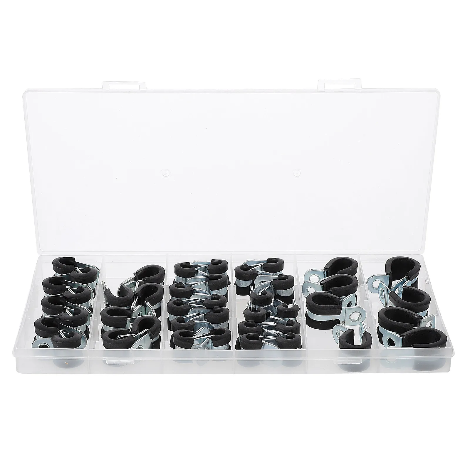 42Pcs Cable Clips Assortment Kit Stainless Steel Rubber Cushioned Clamps Flexible Pipe Wire Holder for Industrial Automotive