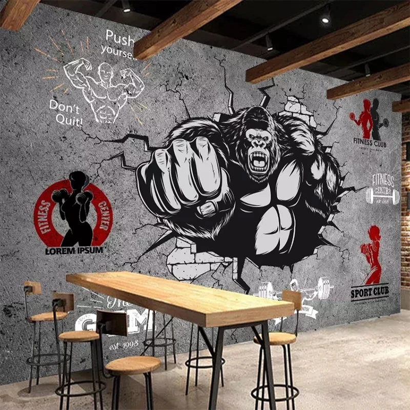 

Customized Creative Fitness Bodybuilder Gorilla 3D Gym Bedroom Background Mural Wallpaper Decoration Hotel wall fabric photo 8d