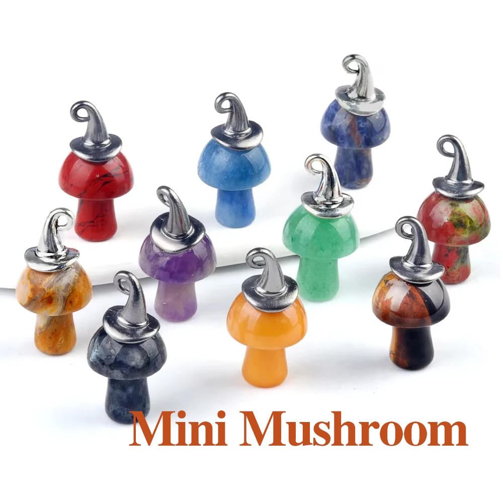 

5pcs Natural Stone Pendant Mini Mushroom Black Agate Rose Quartz Pendant Charms for Making DIY Jewerly Necklace Earrings 20x15mm