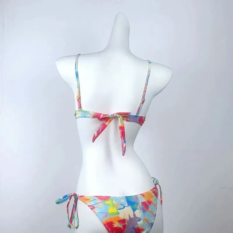 Swimsuit Sexy Beachwear Bikini Triangle Bathing Suits,Hot Girl Women's Lace up Swimsuits Printed Underwired Bikini Two-piece Set