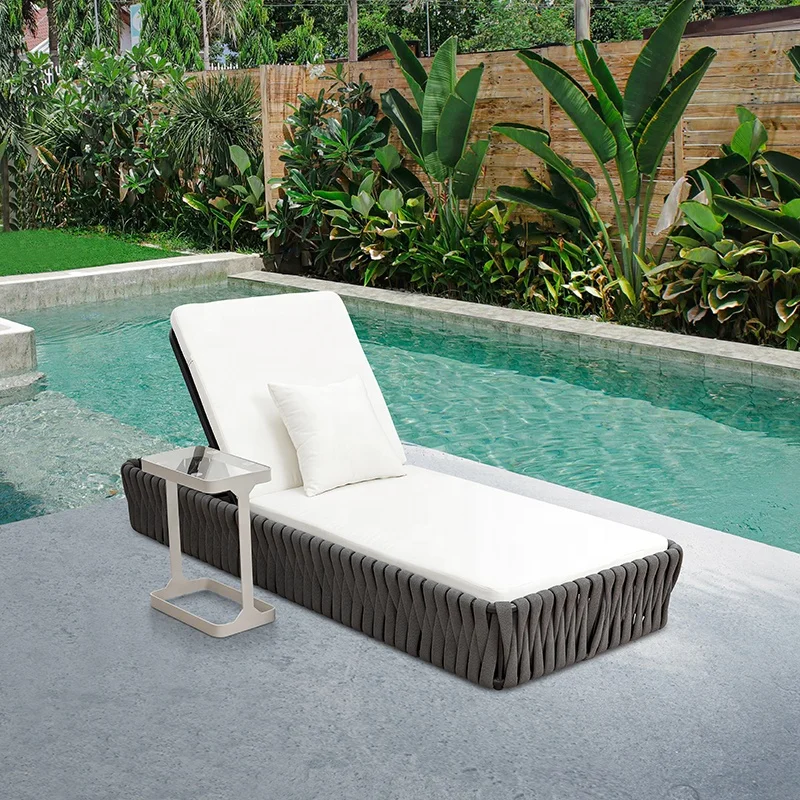 Best Luxury Grey Patio Exterior Aluminum Sun Lounger Chairs Furniture Outdoor Beach Pool Rope Chaise Lounge Sunbed