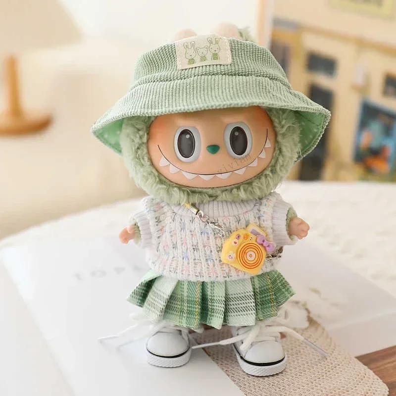 

Mini Doll'S Clothes Outfit Accessories For 15-17cm Labubu Idol Knitted sweater JK pleated skirt camera shoes set Clothing Gift