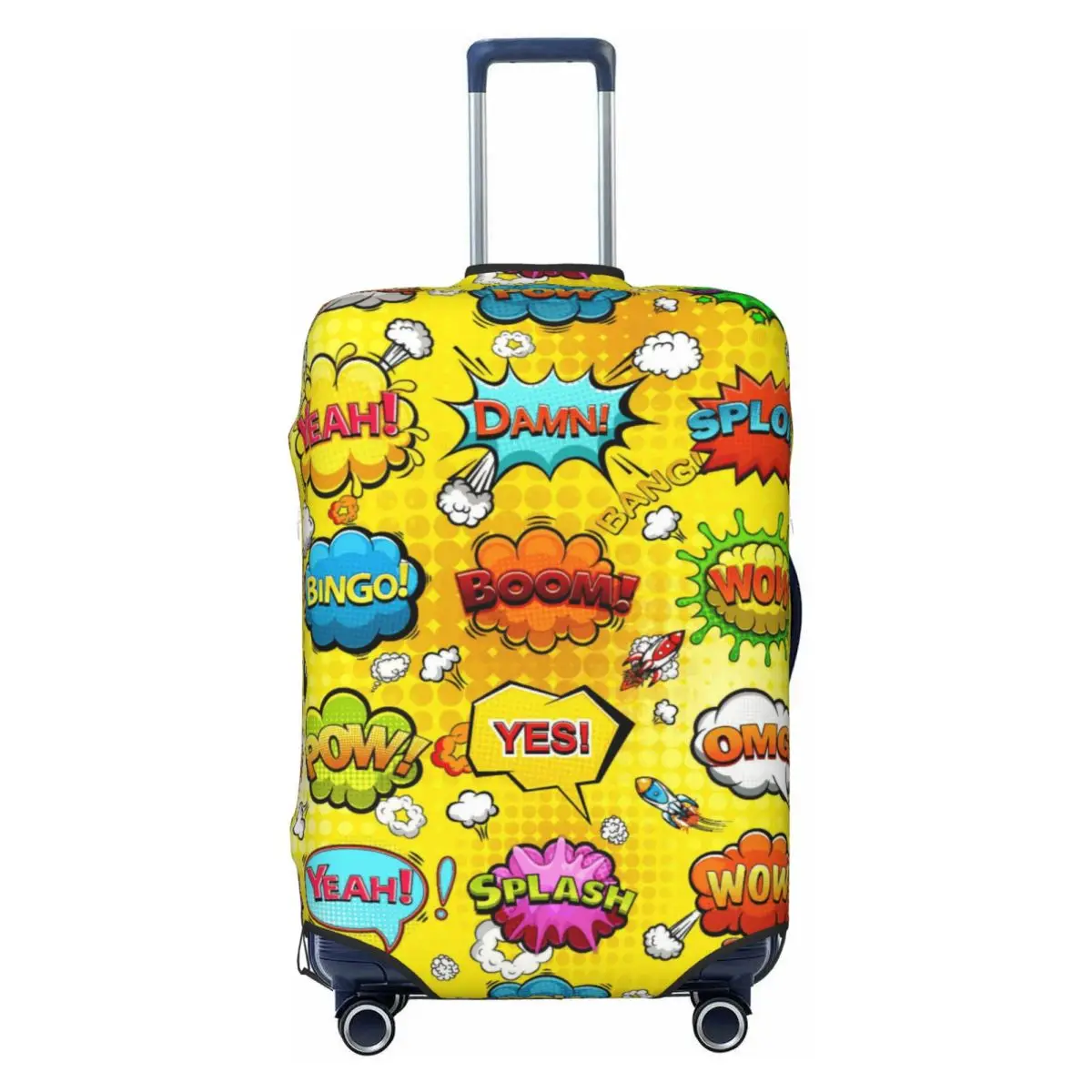 

Yellow Comic Speech Bubbles Pattern Suitcase Cover Dust Proof Luggage Covers Protector for 18-32 inch