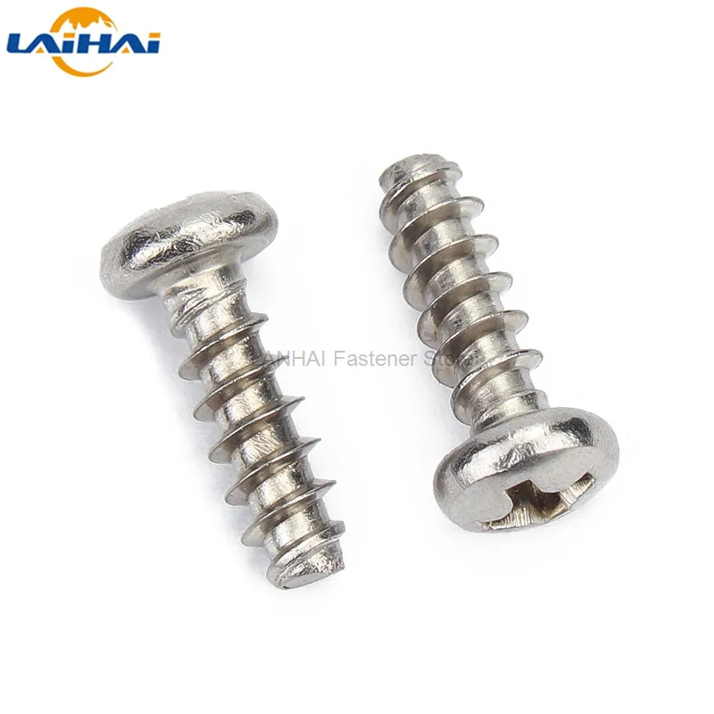 20/100X M1.2 M1.4 M1.6 M2 M2.6 M3 M3.5 M4M5 304 Stainless Steel Cross Recess Phillips Pan Round Head Flat End Self Tapping Screw