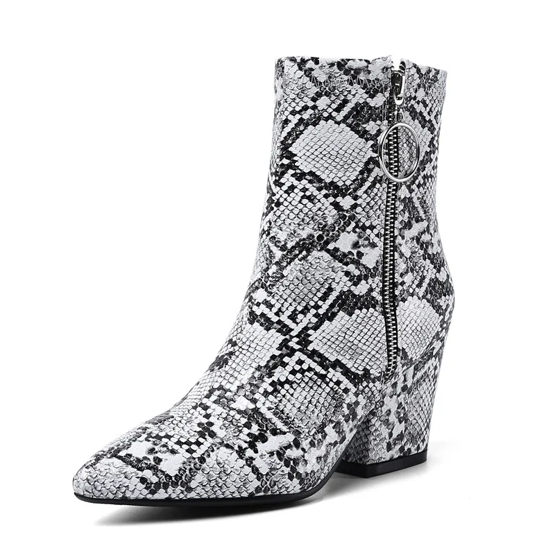 YMECHIC Snake Print Yellow Green White High Heels Womens Shoes Zipper Fashion Retro Gothic Ankle Boots Female Winter Bootie 2022