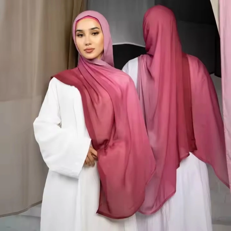 Muslim Women Big Size Gradient Viscose Hijabs Ombre Cotton Rayon Crease Headscarf Musulman Scarves Islamic Turban and Shawls