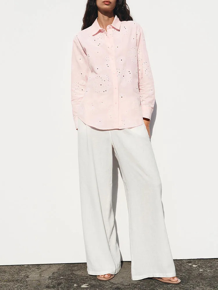 

Casual Long Sve Embroidered irt Stand Collar Pred Glue Faionable Women's Spring 2025 New Arrival Versatile Commute ...