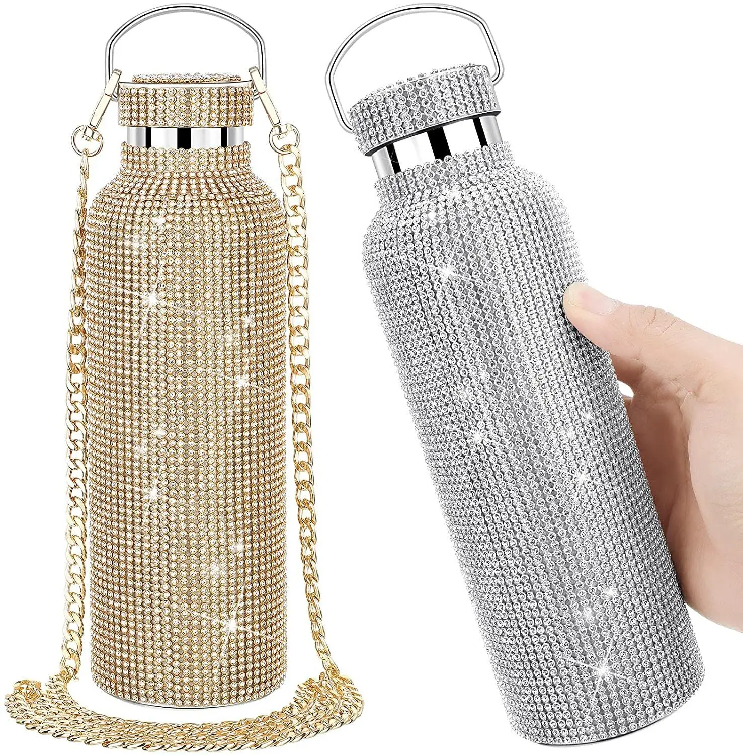 Keep Hot And Cold Thermos Bottle Diamond Jewelry Fashion Stainless Steel Water Bottle Girls Thermo Cup Tea Coffee