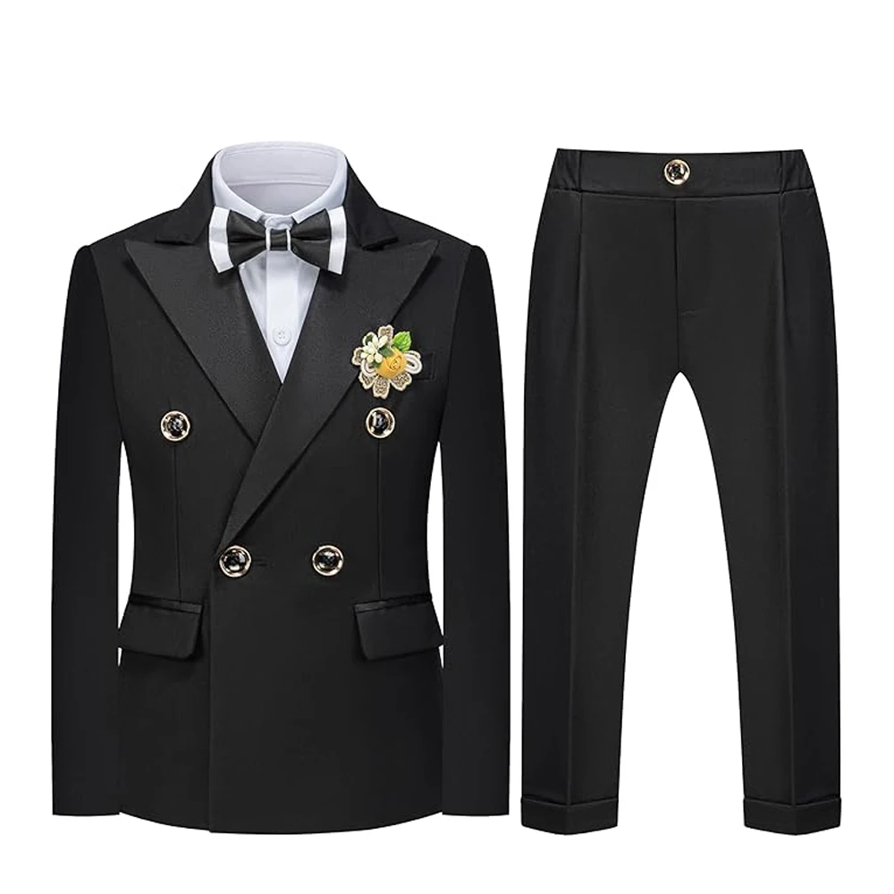 Conjunto de traje negro Formal para niños, traje de actuación de Piano de boda y cumpleaños para niños, chaqueta, pantalones, traje con pajarita, primavera