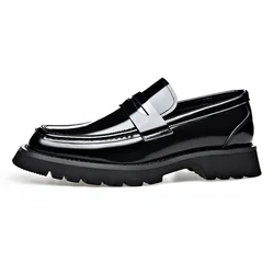 Designer New Thick Sole Bright Surface Men's Loafers Fashion Spring Summer British Style Business Genuine Leather Shoes for Men