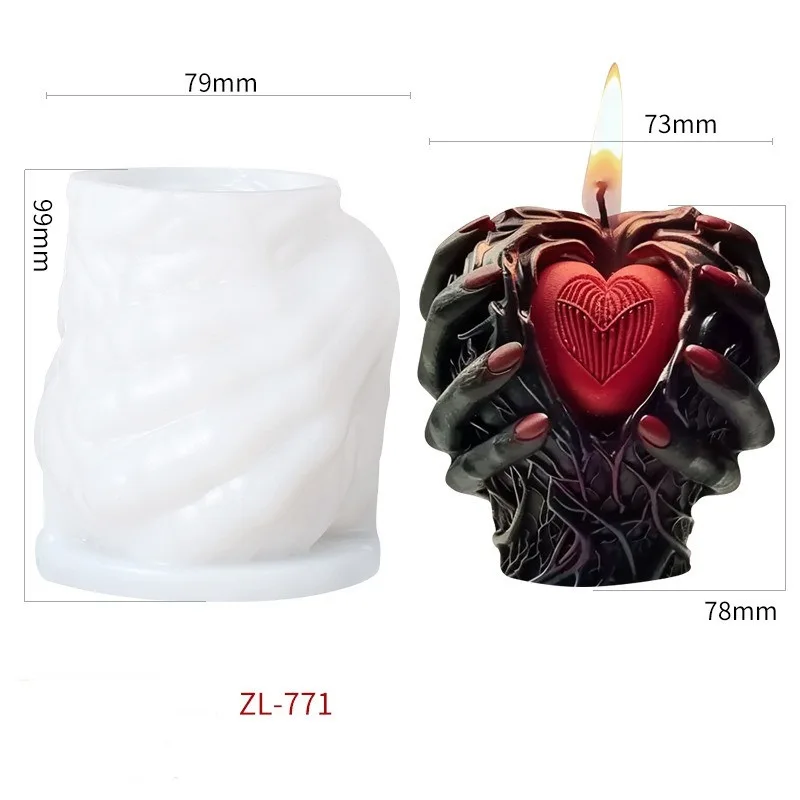 DIY Halloween Heart Candle Silicone Mold Aromatherapy Gypsum Candle holder Epoxy Resin Mold Home Handicrafts Decoration Storage