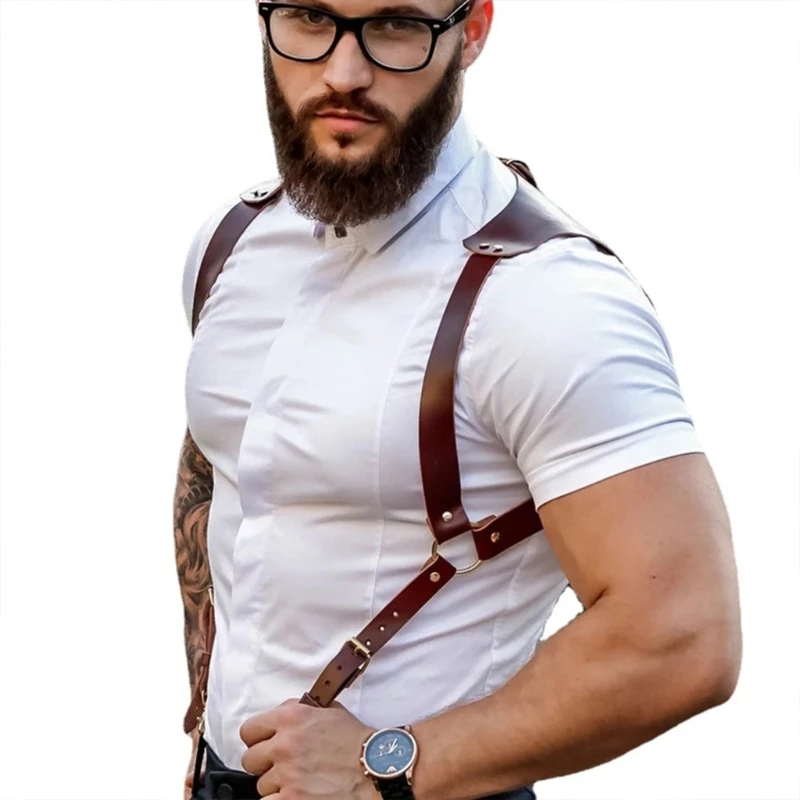 Vintage Leathers Suspender Men Shoulder Harness Belt Costumes Chest Muscle Belt Dropshipping