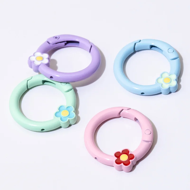 10Pcs/lot Metal O Round Ring Candy Color Flower Spring Clasp Openable Round Carabiner Keychain Clips Hook Dog Chain DIY Jewelry