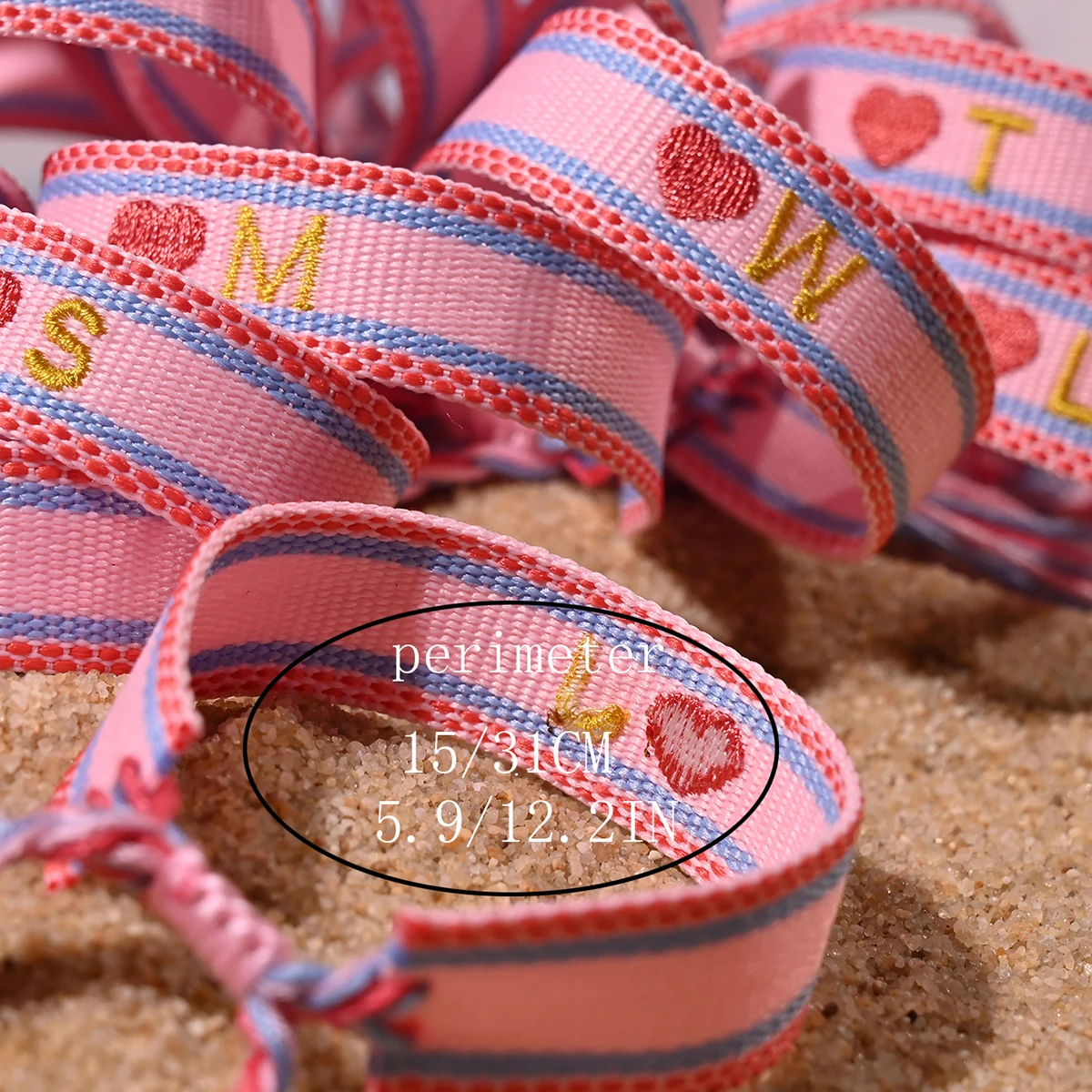 2024 New 26 Embroidery Initial Letters Handwoven Heart Bracelet For Women Summer Beach Pink Friendship Lovers Bracelet