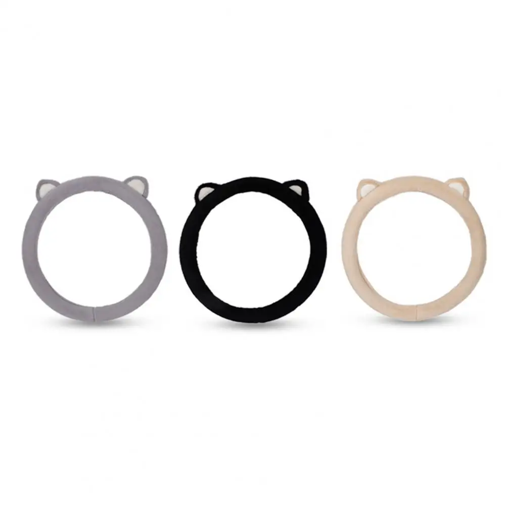 Pink Fluffy Steering Wheel Cover For Women Cute Cat Ears Plush Handle Cover Cartoon Steering-Wheel Case Universal
