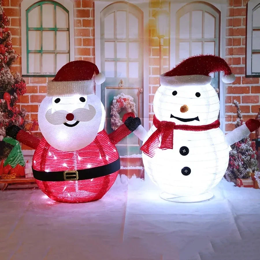 Alimentado por bateria led boneco de neve papai noel lanterna dobrável à prova dwaterproof água natal fadas luzes do jardim para festa de natal decoração de ano novo